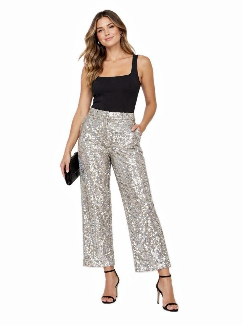 LOFT Silver Sequin Wide-Leg Pants – Holiday Party Statement, Size 12p